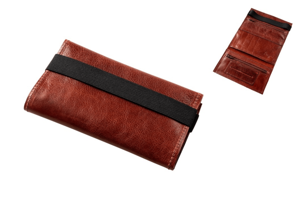 Angelo Feinschnittbeutel Leder rotbraun 16x9cm mit Gummiband